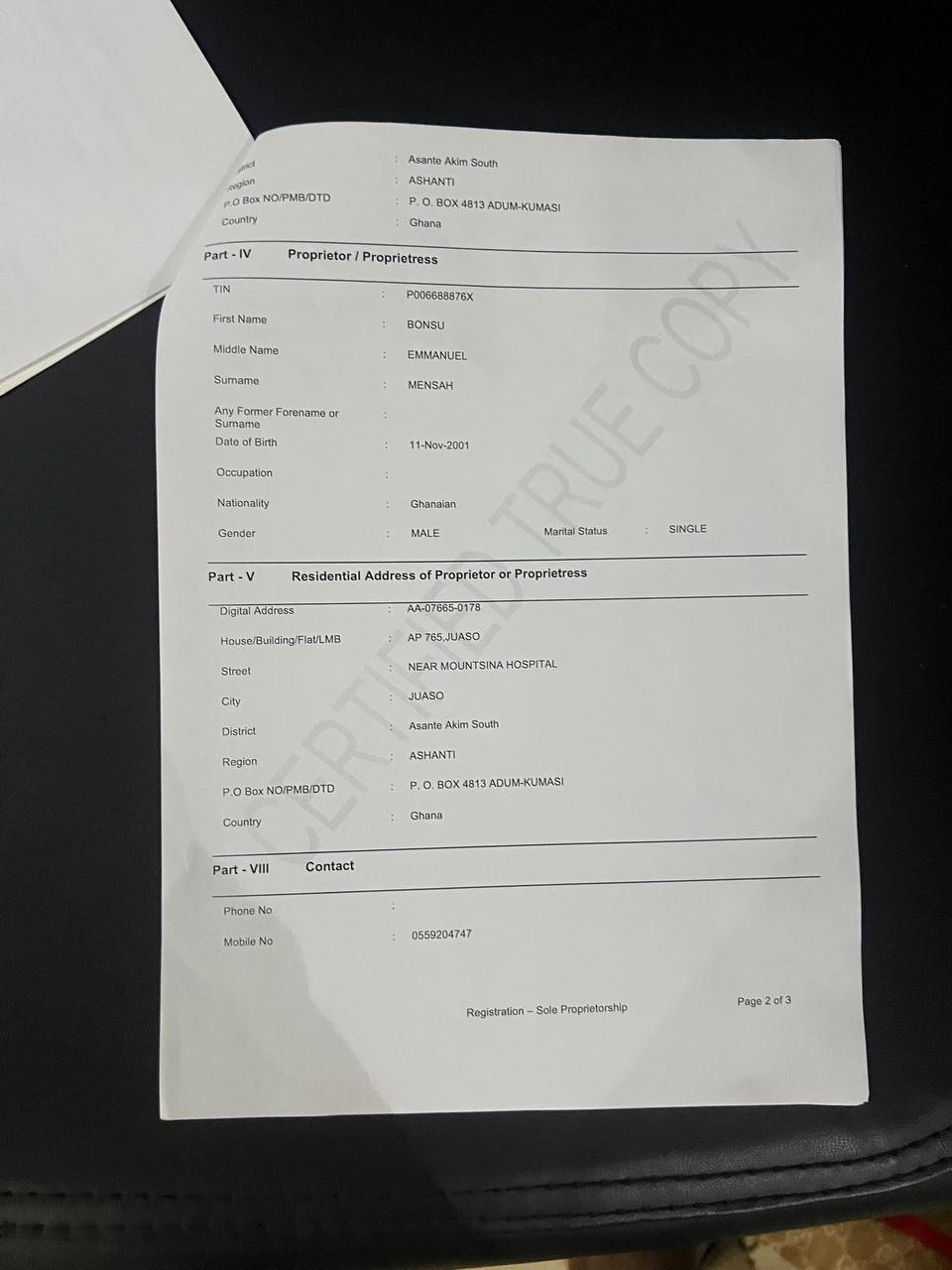 Business registration form page 2