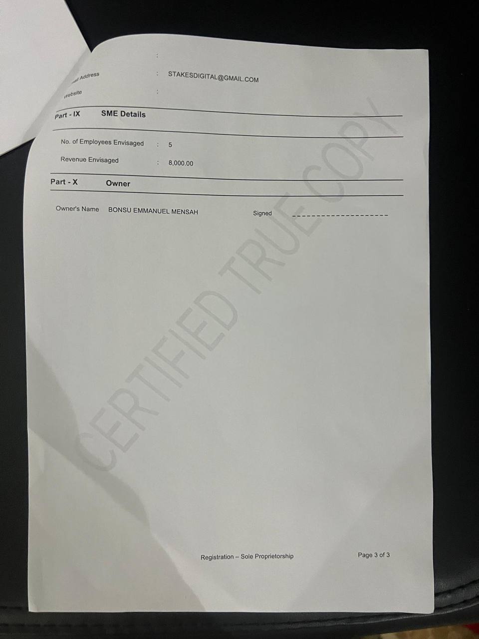 Business registration form page 3